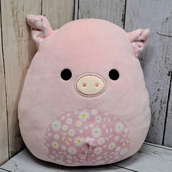 KellyToy Squishmallows Pink Peter Pig Small 9"tall Daisy Floral Pattern Plush - Picture 1 of 8
